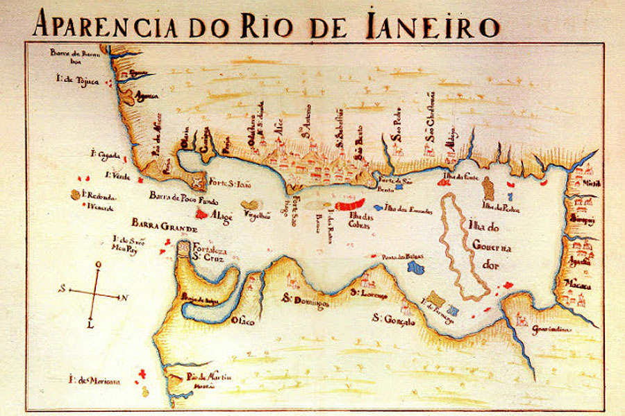 Aparência do Rio de Janeiro em mapa da época.