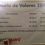 Tabela de valores da TransGuard, cujos valores são regulados pela prefeitura de São Gonçalo.