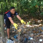 Voluntários catam o lixo
